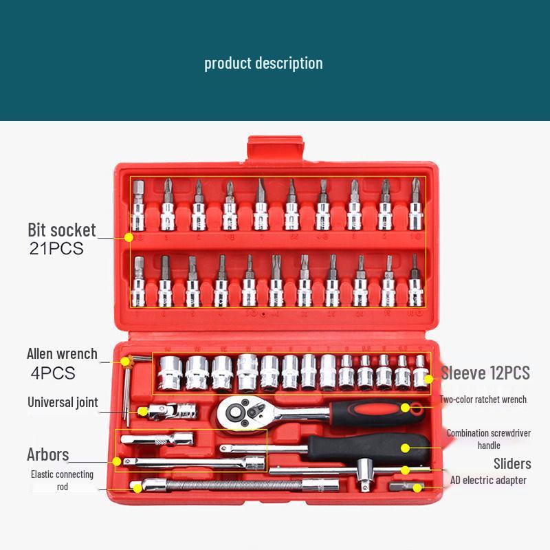 46-Piece Hex Socket & Ratchet Wrench Set for Car, Motorcycle & Home Repair