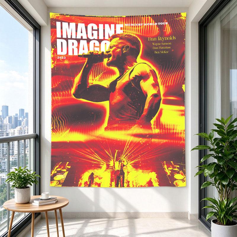 Imagine Dragons Mercury World Tour 2023 Poster Dan Reynolds Red Neon Concert Art