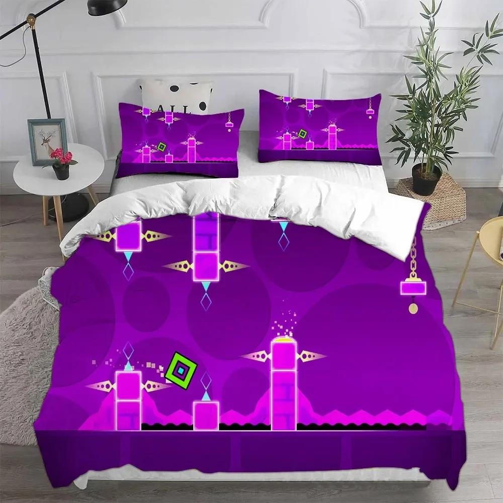 Geometry Dash Beding Sets Warm Comforter Quilt Bed Cover Soft Duvet Cover Pilow Case Sets Children Kids Adult People Sized Dimensions