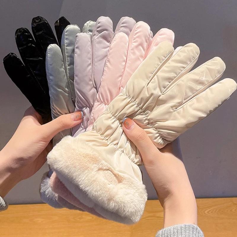 2025 New Women Winter Warm Gloves Cute Touchscreen Riding Waterproof and Cold Proof Plus Thick Plush Cotton Gloves