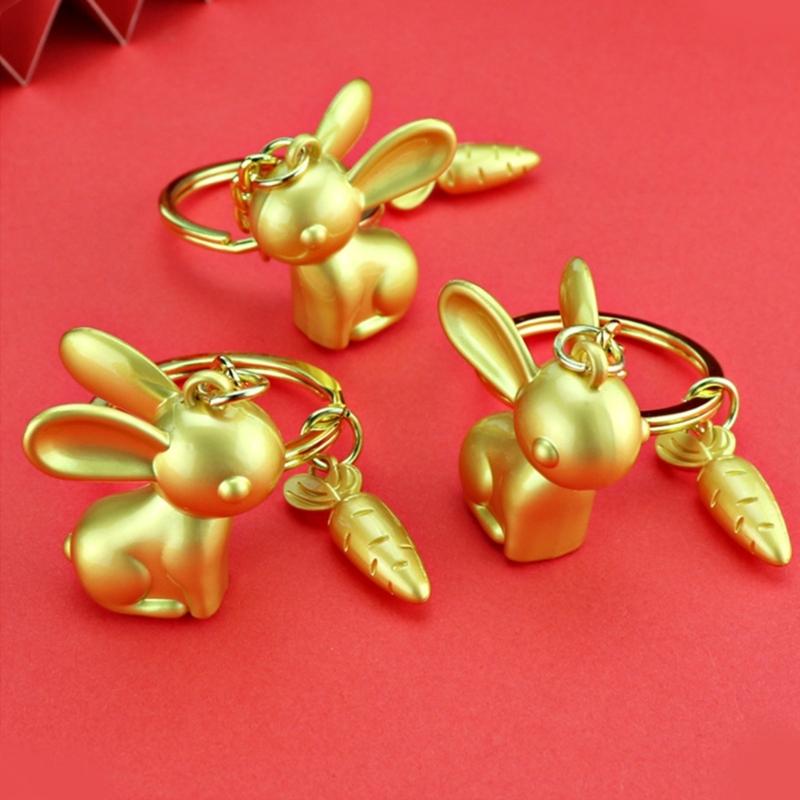 Golden-Rabbit Keychain Women Bag Pendent Car Keyring Lucky Rabbit Amulet-Jewelry Gifts Chinese New Year Mascot Zodiac