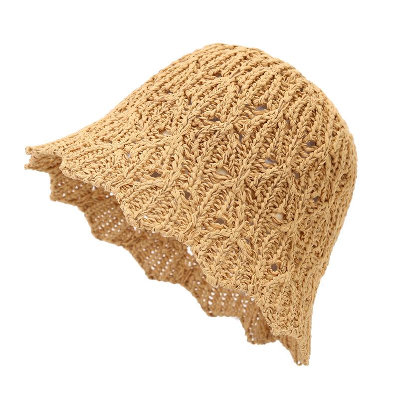 New Straw Hollow Bucket Hat Women's Sunshade Sunscreen Lace Pot Hat