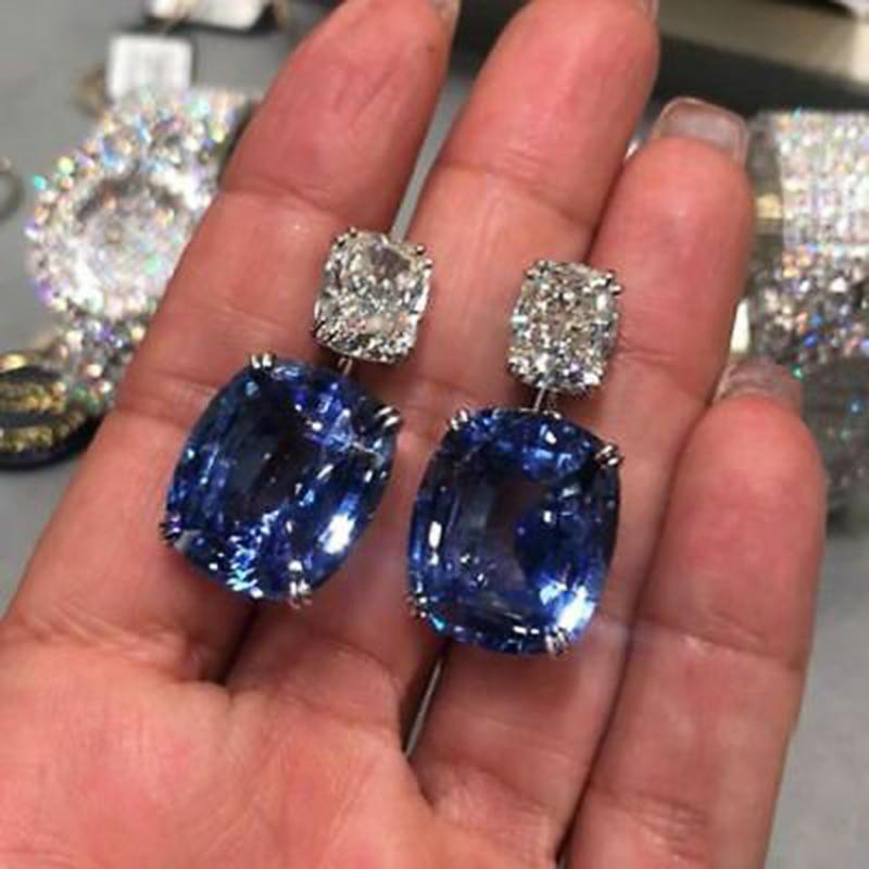 

Huitan Синие/Белые Серьги-подвески с кубическим цирконием Блестящие женские аксессуары Сплав цинка Цвет Роскошная мода Свадебная вечеринка Циркон