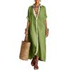 Women's Color Block Loose Cotton Linen Shirt Dress - European & American Fashion 2026
