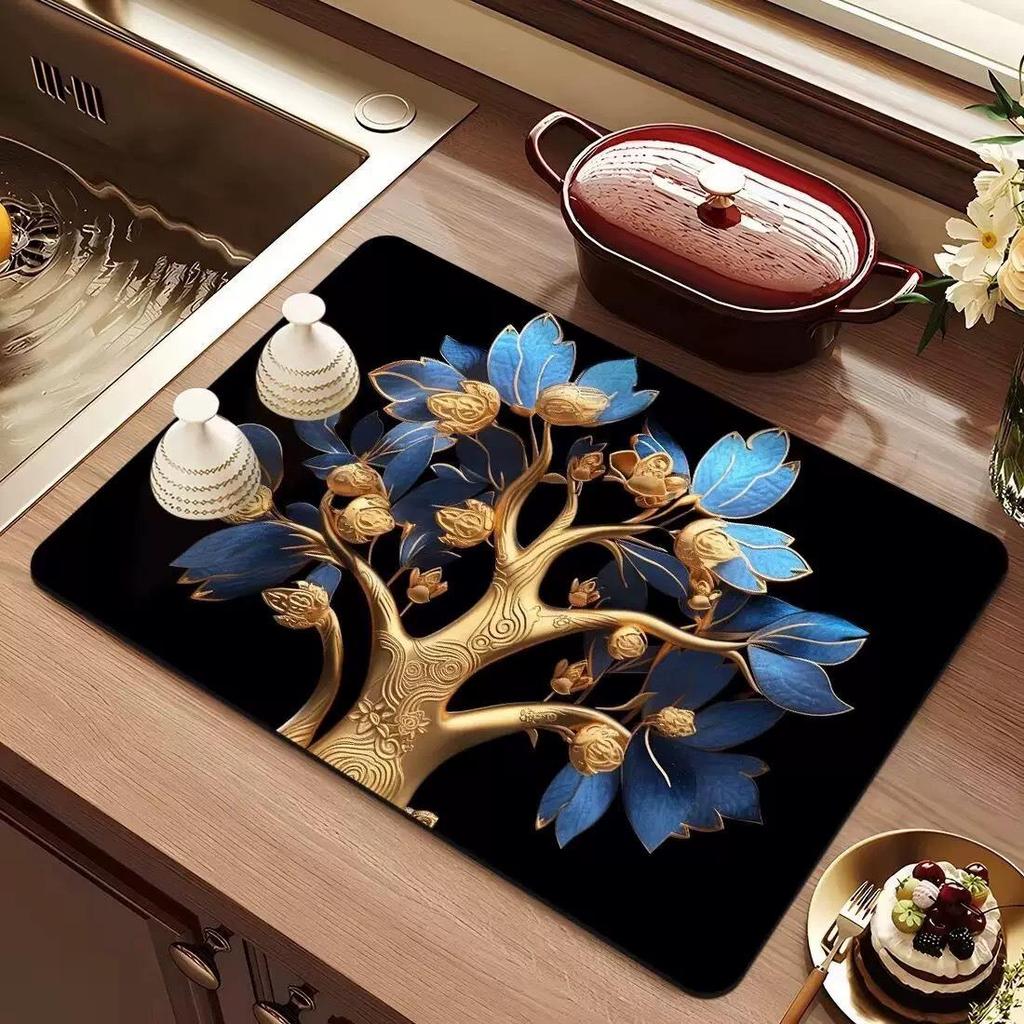 3D Diatom Kitchen Draining Mat - Quick Dry, Non-Slip, Waterproof, Heat-Resistant Countertop Mat