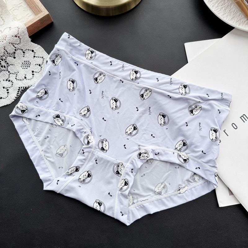 Plus Size Ladies Spring and Summer Lovely Printed Ice Silk High Waist Underwear