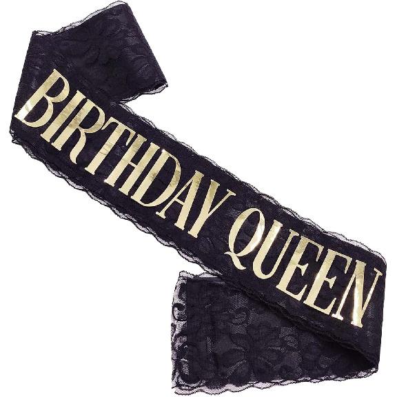Birthday Queen Sash for Girls,Black Lace Gold Word Glitter Sash,Women s Happy Party Decorations Gift Supplies,21,30,40,50 or Any Other Party Black-gold