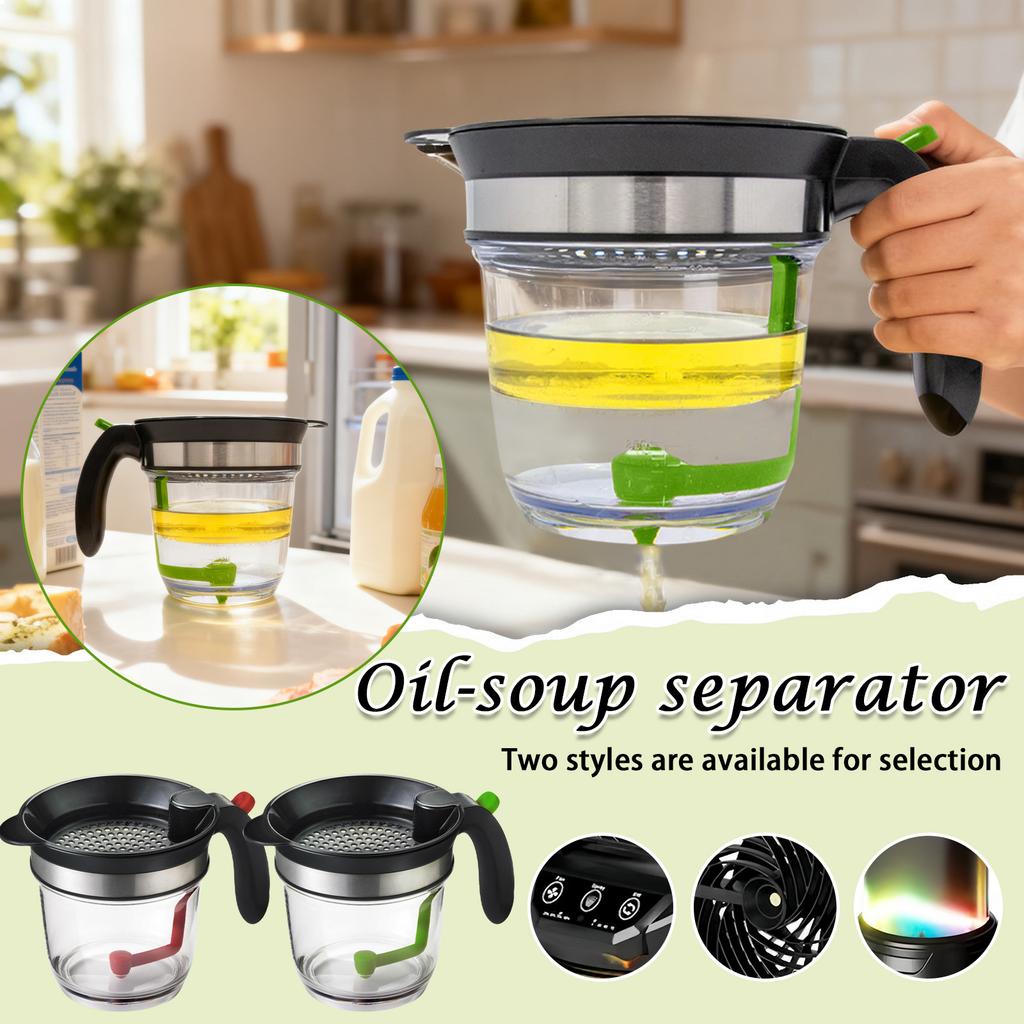 Separator With Bottom Release, Plastic, 4 Cup Strainer With Handle, Grease Strainer Dishwasher Safe, Oil Separator For Kitchen