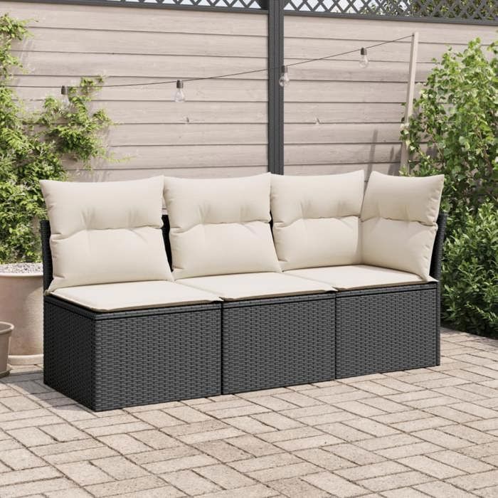 VidaXL Garden Corner Sofa with Cushions Black Wicker 365997