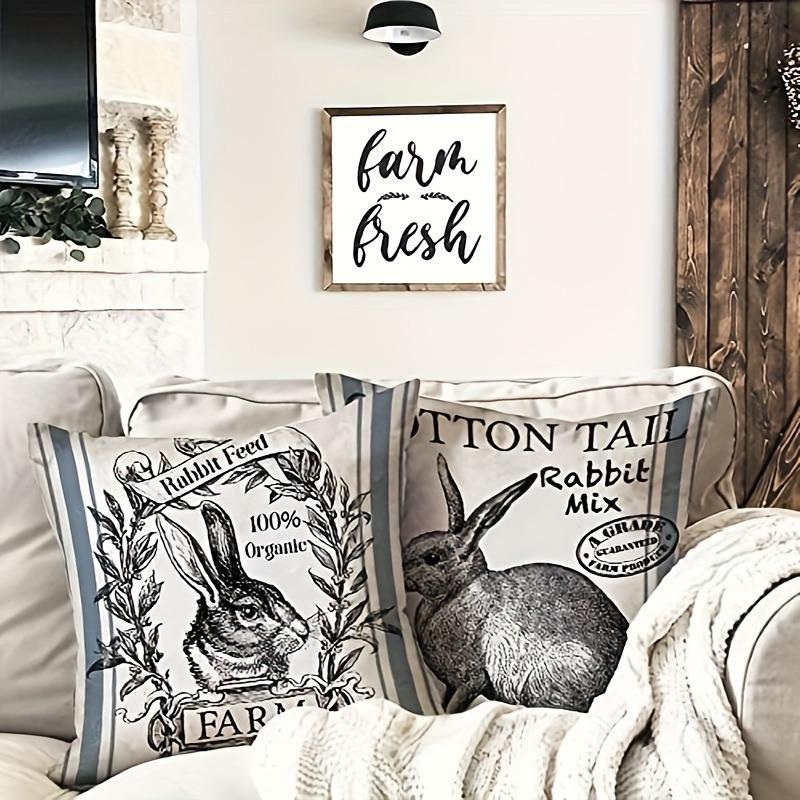 

2 Pieces Vintage Farmhouse Rabbit Pattern Throw Pillow Case for Sofa and Office Decoration 40x40cm/16x16inch