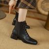 NEW Autumn Women Boots Genuine Leather Shoes for Women Round Toe Chunky Heel Boots Women Lace-up Ankle Boots Low Heel Lady Shoes