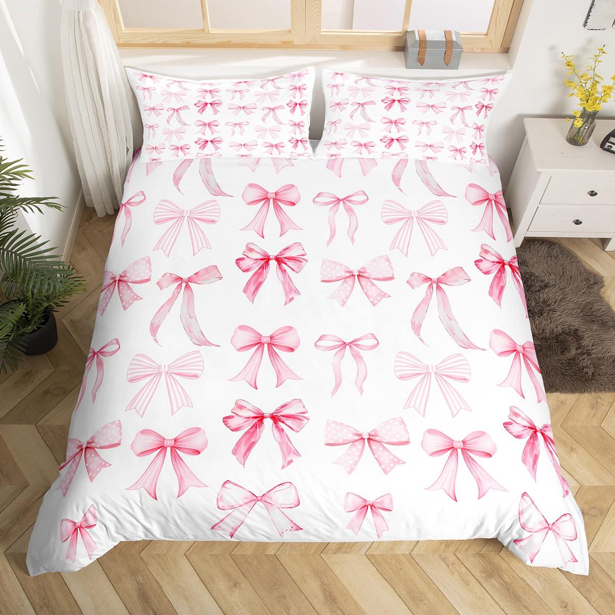 

Homewish Девичий розовый комплект пододеяльника с бантом, Кавайный принцессный комплект постельного белья с бантом, Комплект постельного белья в мультяшном стиле с лентами AU S 140x210cm 2pcs&set