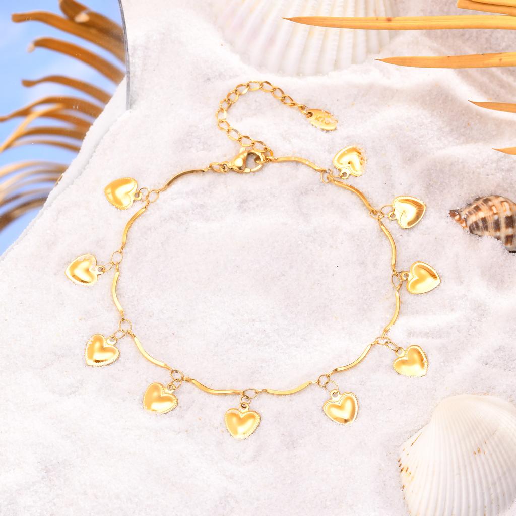 Stainless Steel Anklet for Women Gold Color Mini Heart Chain Anklet Bracelets Leg Accessories Beach Party Foot Jewelry
