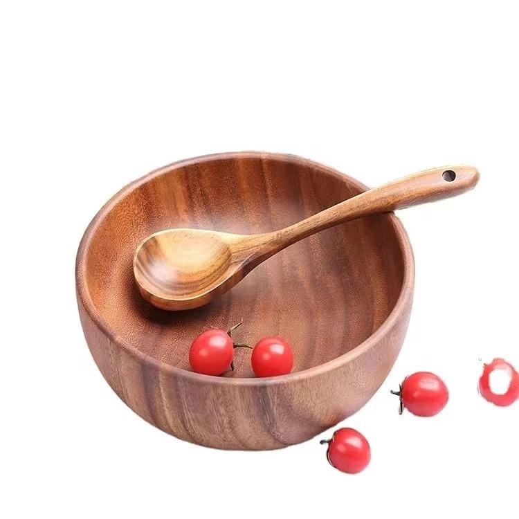High Quality Customizable Acacia Wood Round Eco-Friendly Matt Surface LFGB Certified Salad Bowl