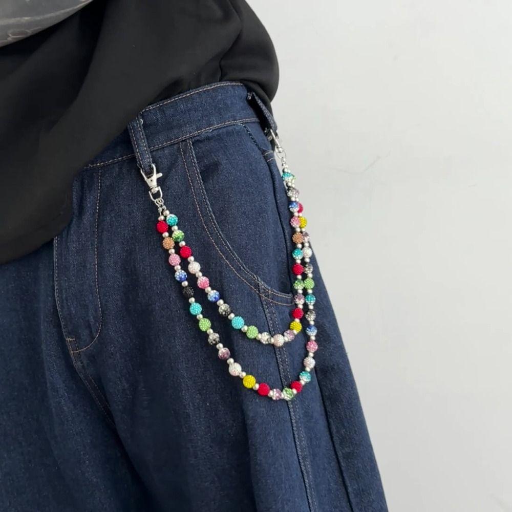 Jeans Chain Punk Belt Chain Gothic Pants Chain Goth Colorful Rhinestone Bead Waist Chain  Female