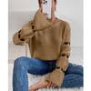 Autumn and winter European and American sweater for women, loose long-sleeve elbow heart pullover crew neck knit top for women