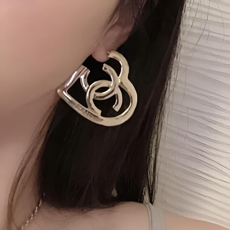 CHANEL Gap Heart Double C Metal Earrings Women's Style