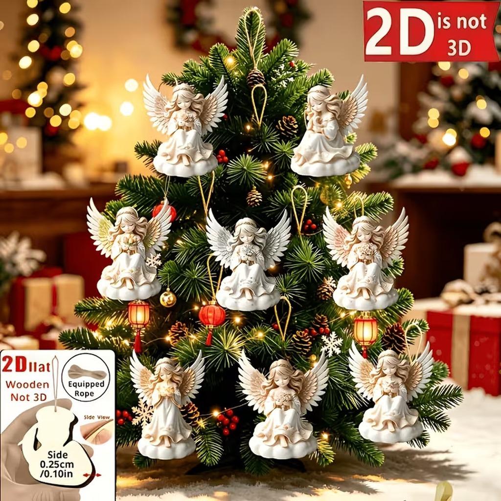 Wooden Holiday Ornament Wooden Wooden Angel Hanging Pendants Modern Minimalist Christmas Hanging Decoration For Christmas Square