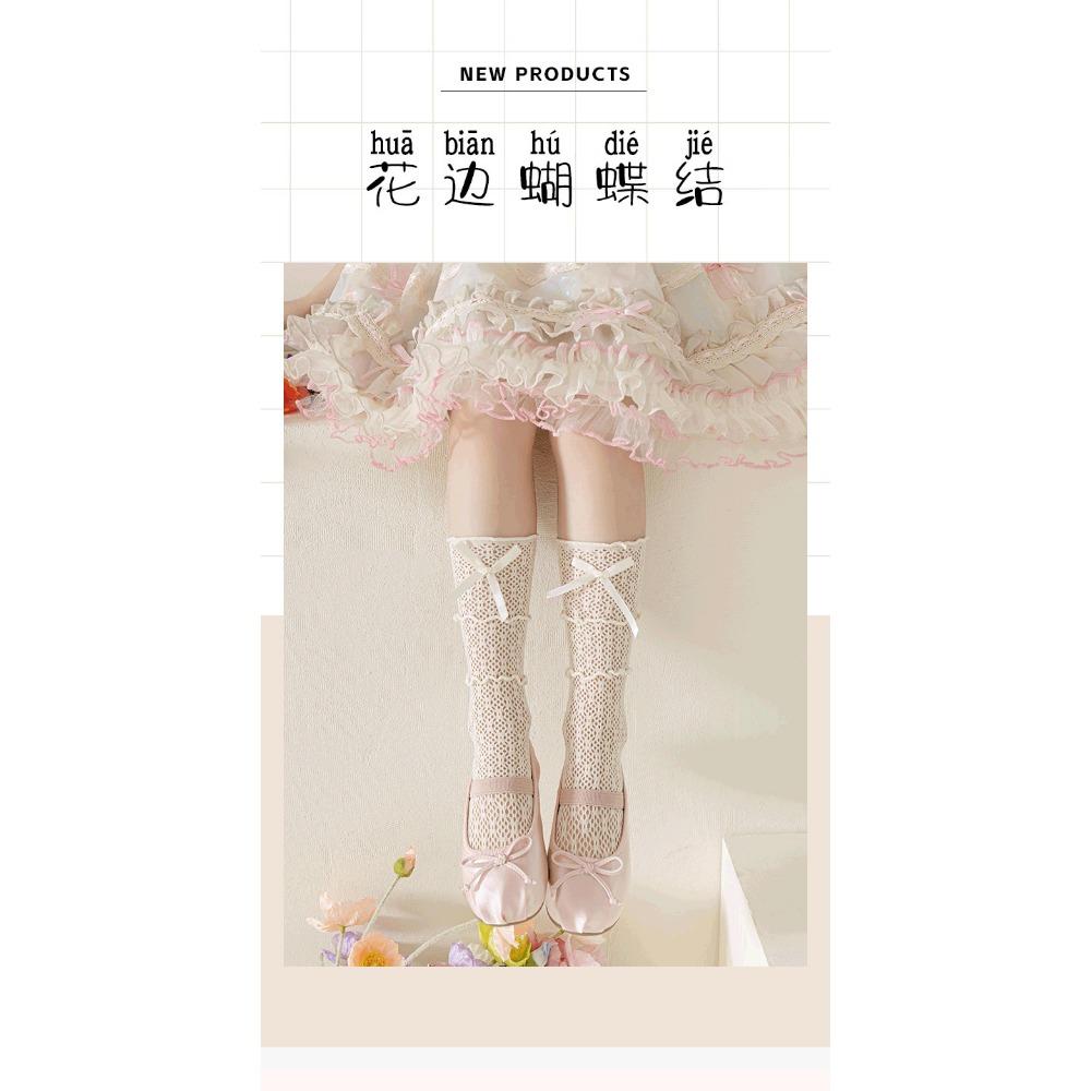 Meias para meninas primavera e verão meias de renda lolita versão coreana três camadas renda laço renda meninas pilha princesa meias