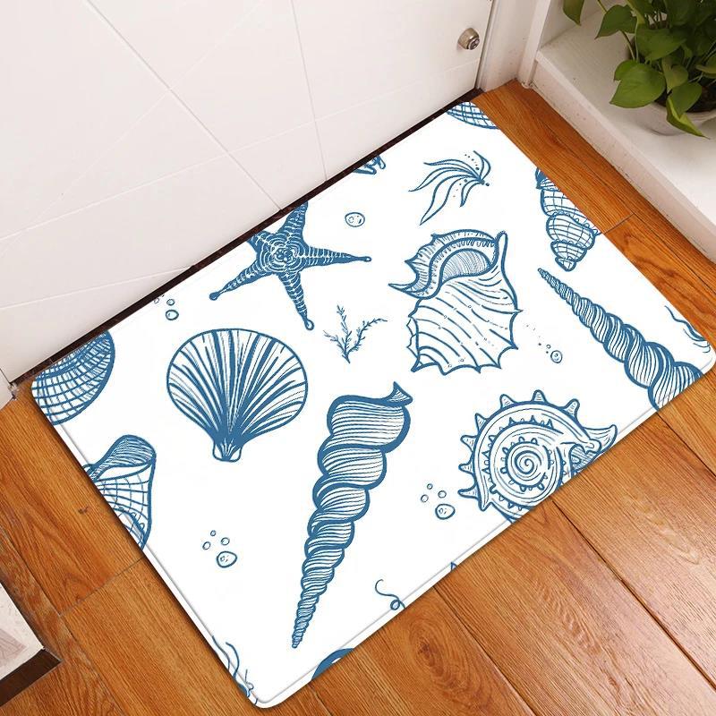Soft Non-slip Water Absorbent Green Marine Life Seahorse Starfish Seashell Crab Bathroom Kitchen Fresh Mat Rug Carpet Home Decor