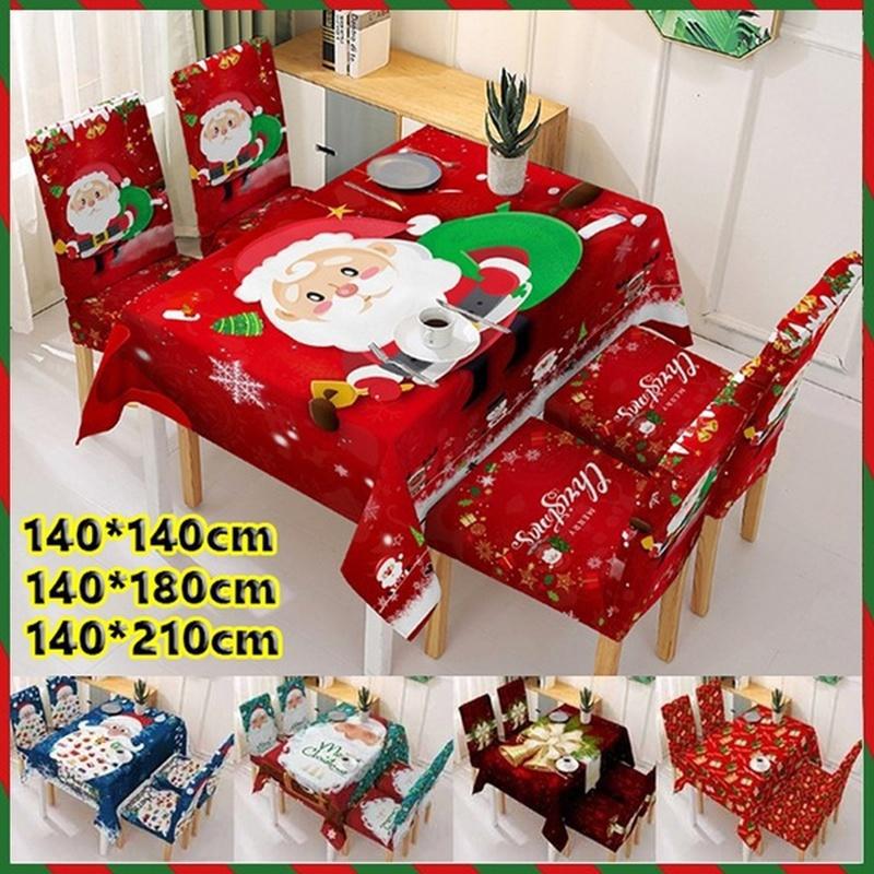 Christmas Tablecloth Chair Cover Kitchen Dining Table Decorations Santa Claus Print Family Rectangular Party Table Chair Covers Christmas Ornaments