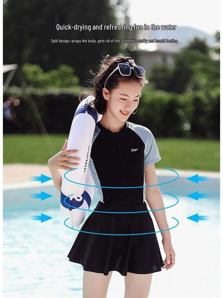 Sporty One-Piece Swimsuit and Shorts Set for Junior Girls - Stylish and Conservative