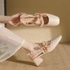 Fashion Multi Designs Apricot Women's Sandals Cover Toe Chunky Heel Office Lady Sandals Fashion French Butterfly Knot Beads Women Shoes