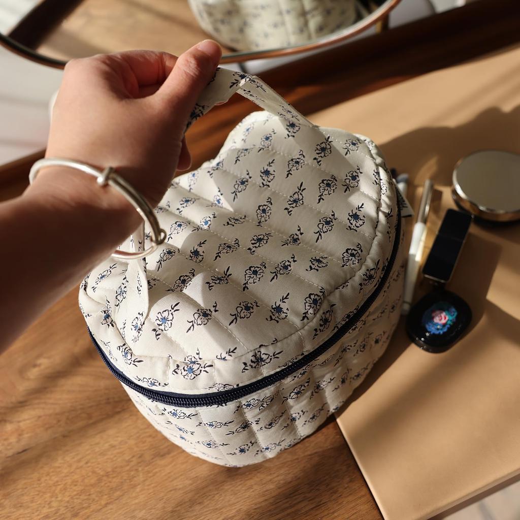 Miucatch Large Capacity Makeup Cosmetic Storage Box with 3D Pouch with Floral Portable Travel Storage Inner Makeup Pouch Pouch, Box, Handle,