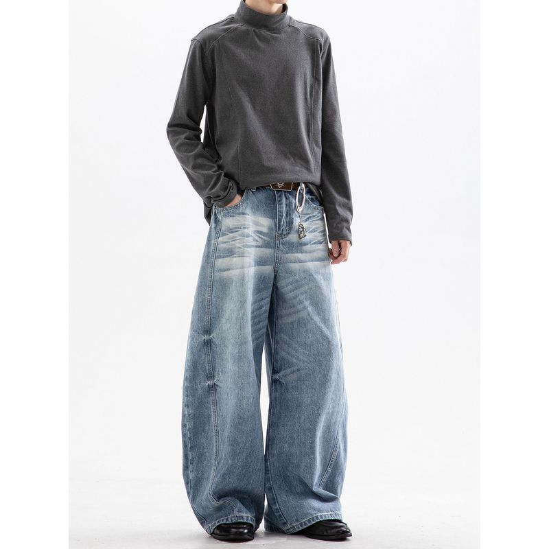 Dream Made American-Style Wide-Leg Scimitar Jeans for Men, Spring and Autumn Cleanfit Straight Wide-Leg Pants for Boys