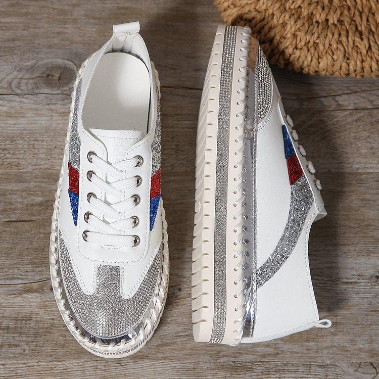 Hand-stitched Women Shoes Casual Fashion Parade Muffin Shoes New Drilling Thick Bottom Sneakers Women 2025 Zapatos De Mujer
