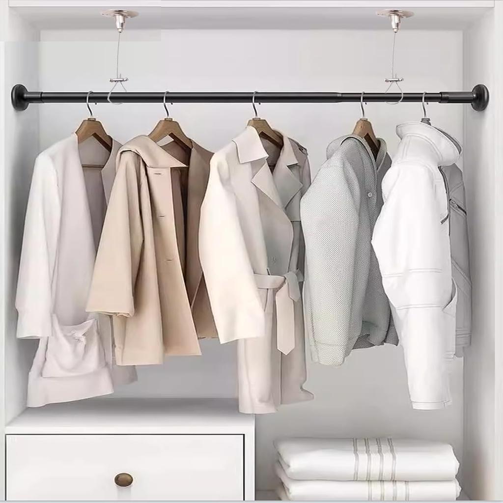 2 Sets Ceiling Support for Closet Rod Stainless Steel Adjustable 59-inch Ceiling Suspension Holder for Curved L-Shaped or Straight Shower Rods