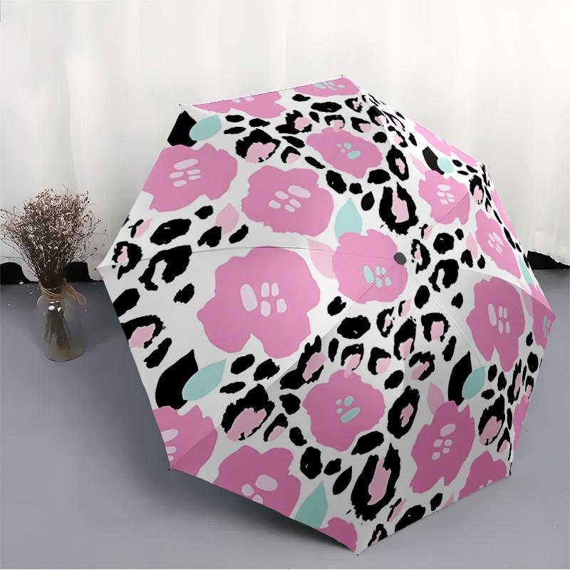 1pc Cheetah Floral Automatic Umbrella | Portable Foldable 8-Rib Manual Open, Cute Birthday & Holiday Gift for Outdoor Yy260107107