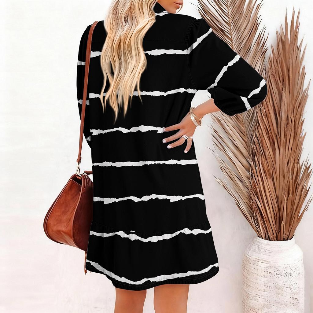 Damenmode Elegant Herbst Und Winter Langarm V-Ausschnitt Weihnachtsprint Kleid