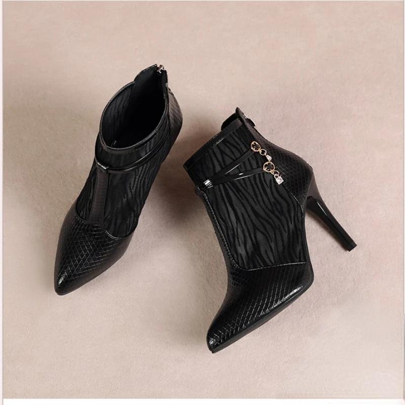 

Короткие сапоги на высоком каблуке, женская обувь, весна-лето, новые, с тонким острым носком, с застежкой-молнией сзади, большого размера 42