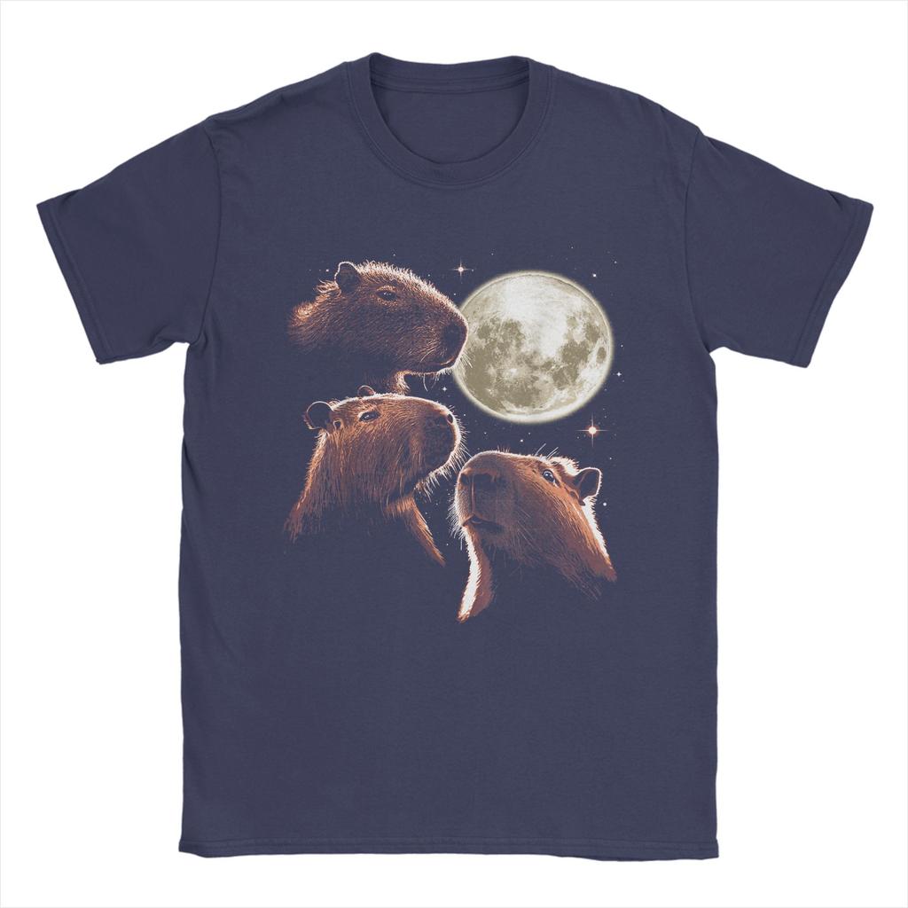 Three Capybara Moon Funny Capybara Meme Mystical Capybara Cotton TShirt For Unisexs Summer T Shirts Tees Big Size Cheap Tops