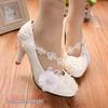 Star Cat Plus Size Low Heel Lace Wedding Shoes with 3D Floral Design