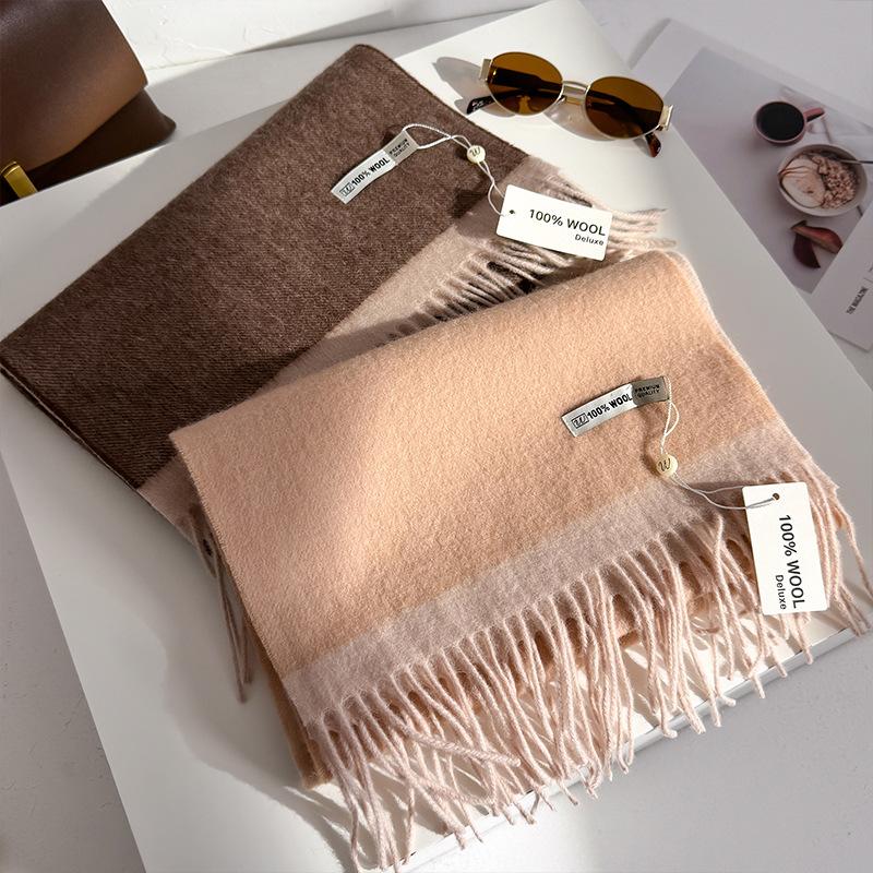 Winter  Wool Scarf Women Luxury Two-Sides Cashmere Scarf Thickened Warm Shawl Classic Tassels Scarf Solid Soft Shawl