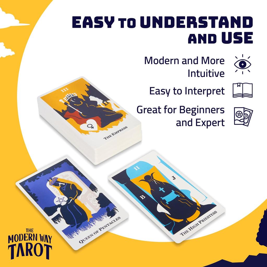 Modern Tarot Card Deck with 194-Page Guidebook and 78 Rider-Waite Tarot Cards, Perfect for Beginners and Experts - Modern Waite Tarot