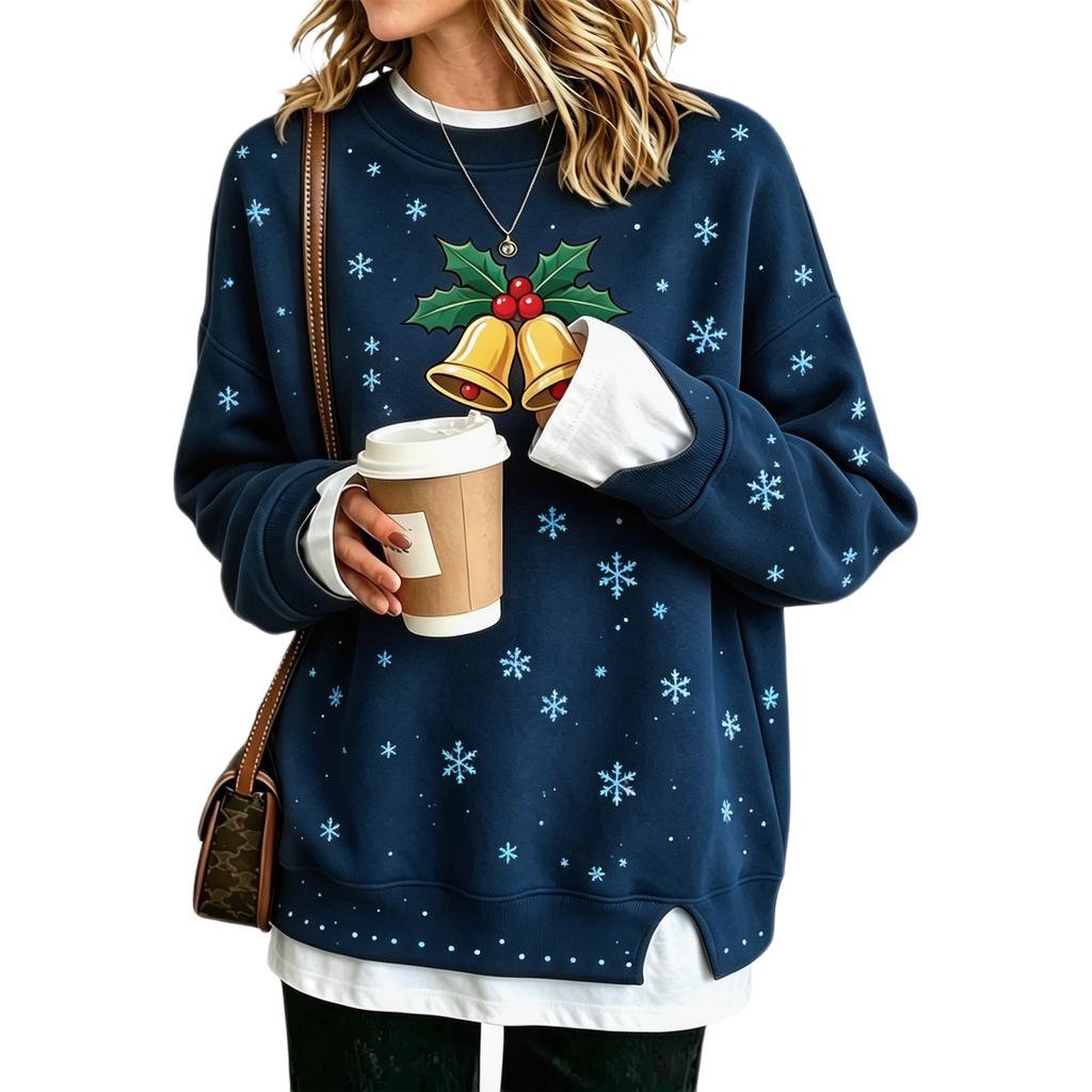 Women's Casual Christmas Print Loose Fit Long Sleeve Layering Sweatshirt