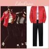 Set Costum de Scenă Michael Jackson Cu Piele PU Roșie Pentru Cosplay și Spectacol