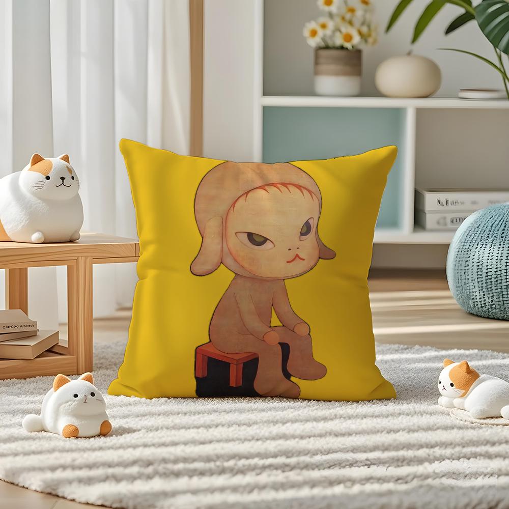 Yoshitomo Nara Pillow Case Silky Elegant Comfort Sofa Bed Invisible Zipper 30cmx30cm