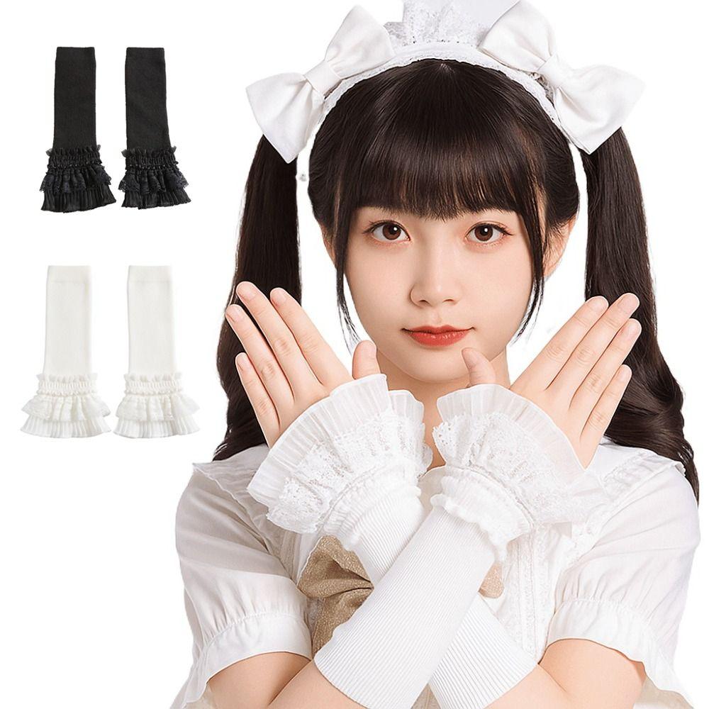 Lace Ruffles Lace Sleeves Long Elastic Lolita Cuffs Vintage Arm Covers for Women