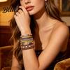 Bohemian Bracelet Braided Multi-Layered Faux Leather Rope Casual with Square