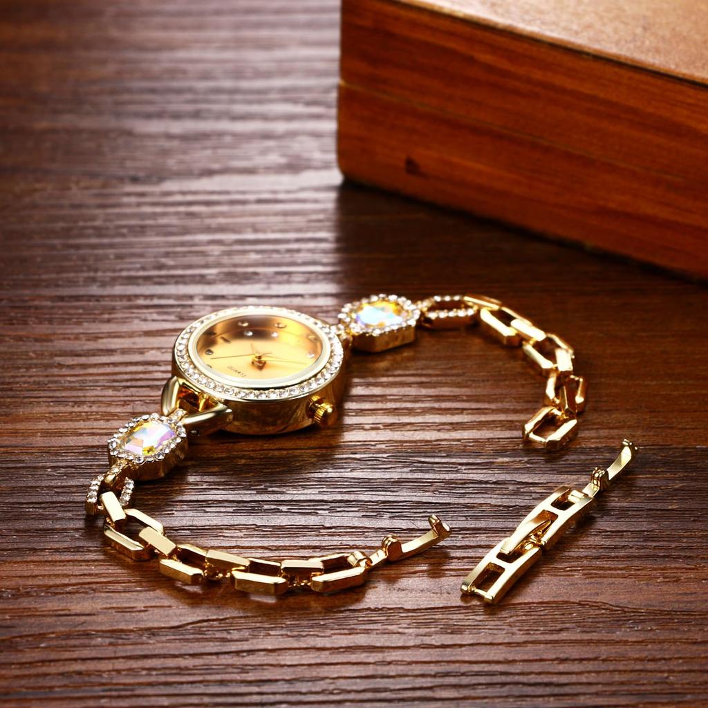 Bracelet Watch with Diamonds and Colored Roman Sunrise Analog Quartz Round Stylish Accessory Day Gift Women's Stones Small, Waterproof, Numerals,