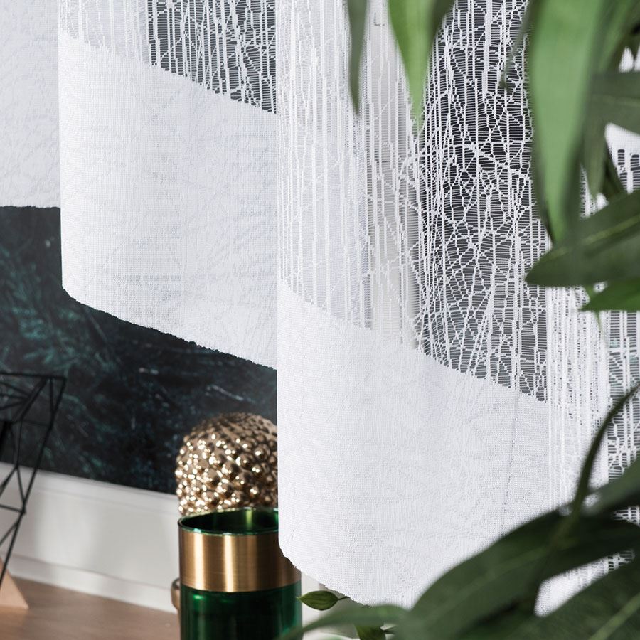 Wiktoria - Ready-made Jacquard Curtain with Bottom Trim - - White