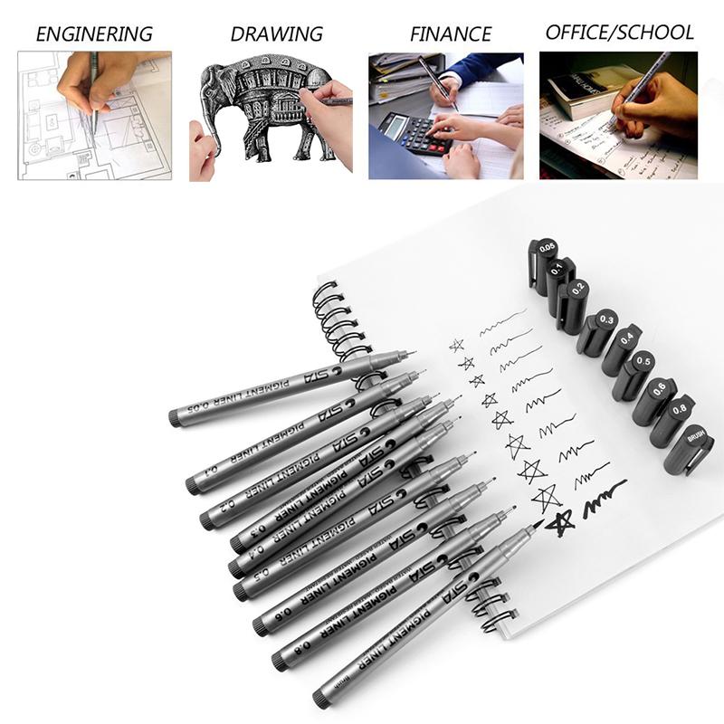 9Pcs Hand Painted Pens Waterproof Micro Line Pens Illustration Drawing Pens