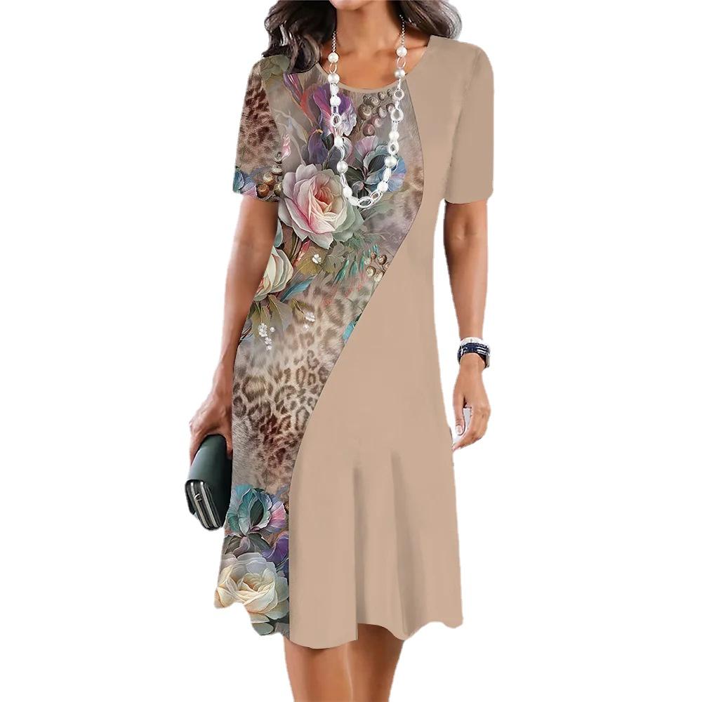 

YYFS женские модные летние весенние повседневные платья с короткими рукавами и круглым вырезом XXXL