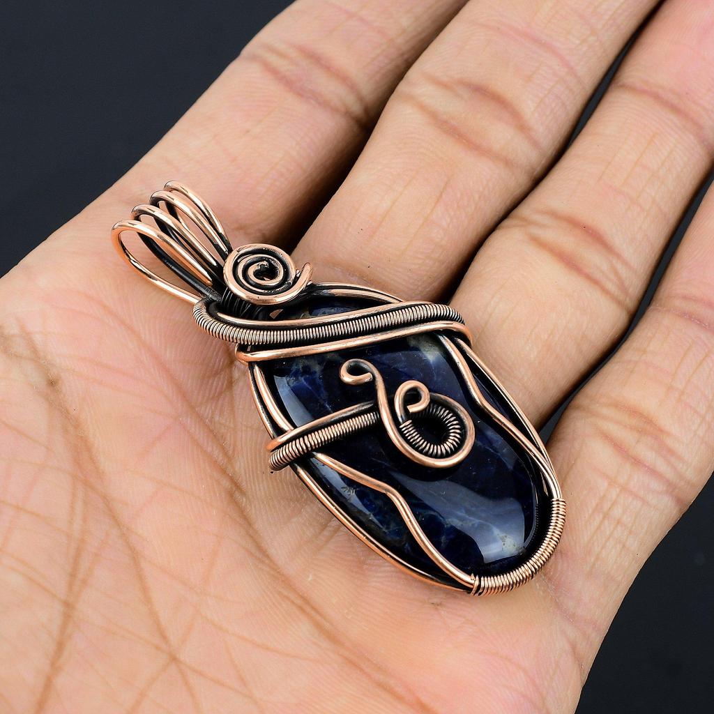 Sodalite Pendant Handmade Gemstone Jewelry, 999 Copper Wire Wrapped Pendant ,Unique Design Jewelry Pendant