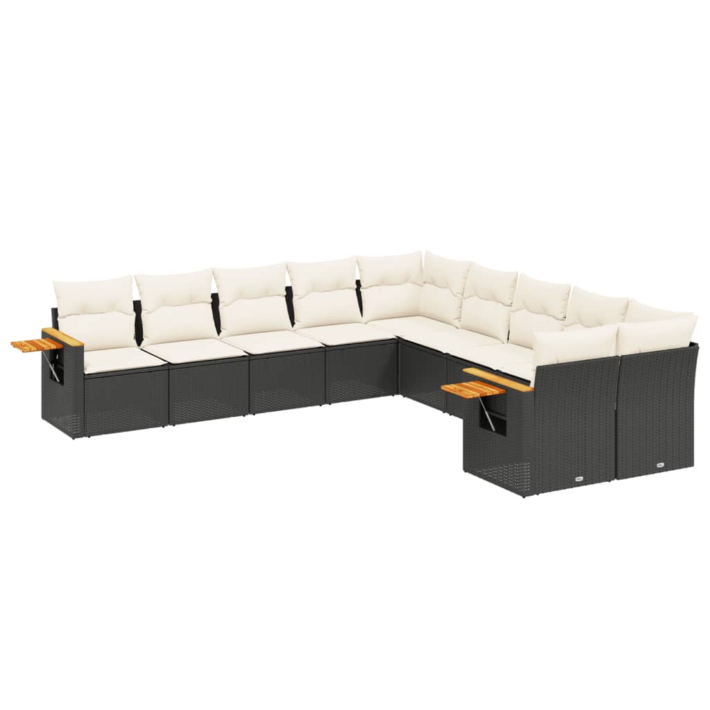 Vidaxl 10-Cz. Garden Lounge Set, Cushions Black Rattan Pe