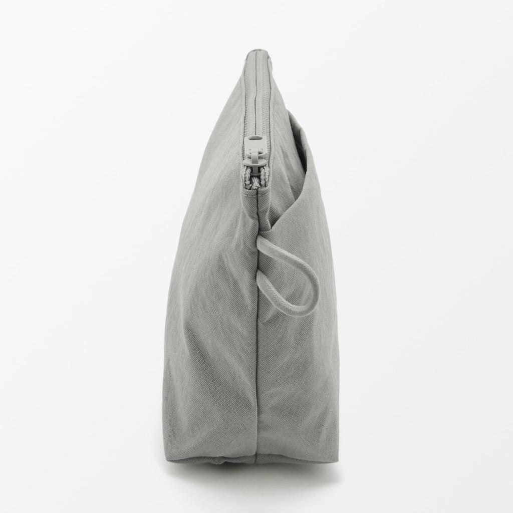 MUJI Wrinkle Nylon Gusseted X 11 X 6 84475658 Pouch, Gray, Small, Approx. 16.5 Cm,